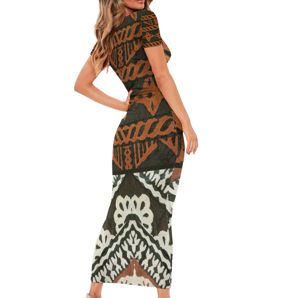 Bula Fiji Tapa Family Matching Short Sleeve Bodycon Dress and Hawaiian Shirt Fijian Masi Vintage Vibes LT14 - Polynesian Pride