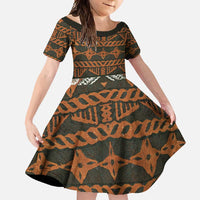 Bula Fiji Tapa Family Matching Summer Maxi Dress and Hawaiian Shirt Fijian Masi Vintage Vibes LT14 Daughter's Dress Brown - Polynesian Pride