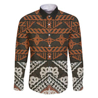 Bula Fiji Tapa Family Matching Summer Maxi Dress and Hawaiian Shirt Fijian Masi Vintage Vibes LT14 Dad's Shirt - Long Sleeve Brown - Polynesian Pride