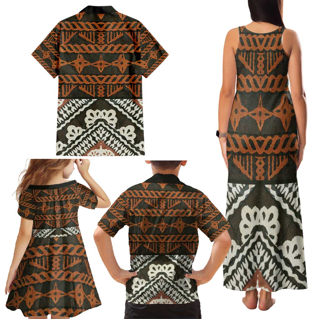 Bula Fiji Tapa Family Matching Tank Maxi Dress and Hawaiian Shirt Fijian Masi Vintage Vibes LT14 - Polynesian Pride