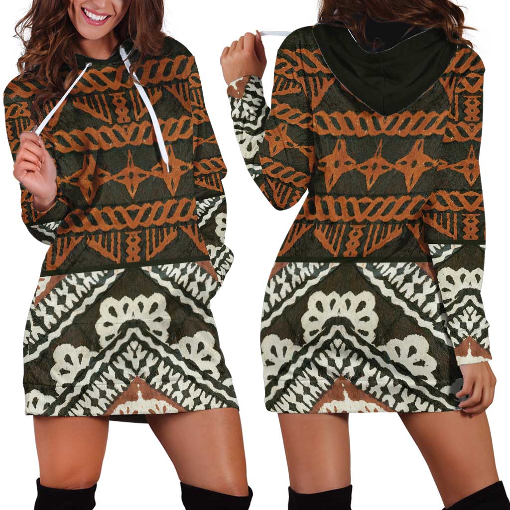 Bula Fiji Tapa Hoodie Dress Fijian Masi Vintage Vibes LT14 - Polynesian Pride