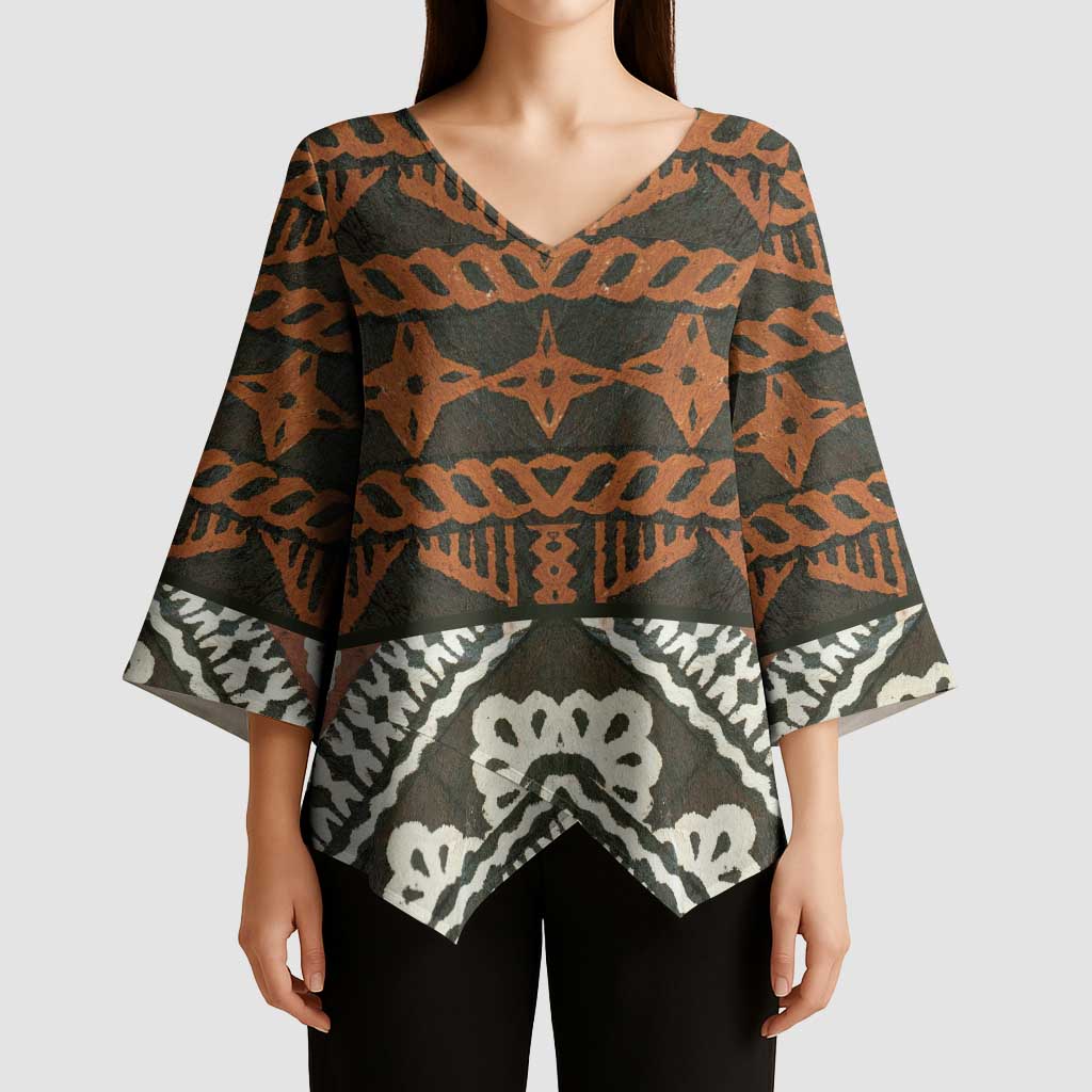 Bula Fiji Tapa Kimono Sleeve Blouse Fijian Masi Vintage Vibes - Polynesian Pride