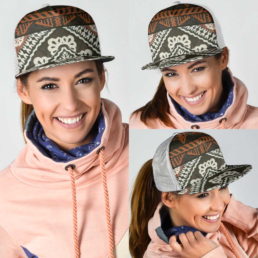 Bula Fiji Tapa Mesh Trucker Cap Fijian Masi Vintage Vibes - Polynesian Pride
