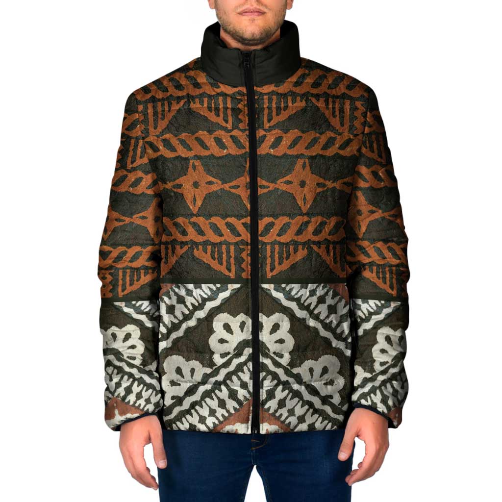 Bula Fiji Tapa Padded Jacket Fijian Masi Vintage Vibes LT14 Men Brown - Polynesian Pride