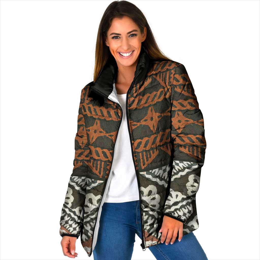Bula Fiji Tapa Padded Jacket Fijian Masi Vintage Vibes LT14 Women Brown - Polynesian Pride