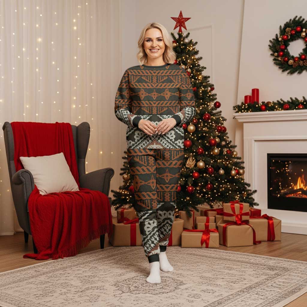 Bula Fiji Tapa Christmas Pajama Set Fijian Masi Vintage Vibes - Polynesian Pride
