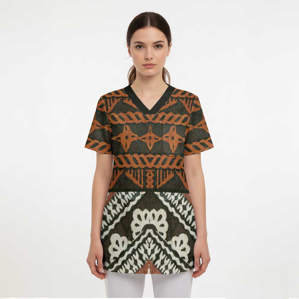 Bula Fiji Tapa Scrub Top Fijian Masi Vintage Vibes LT14 - Polynesian Pride