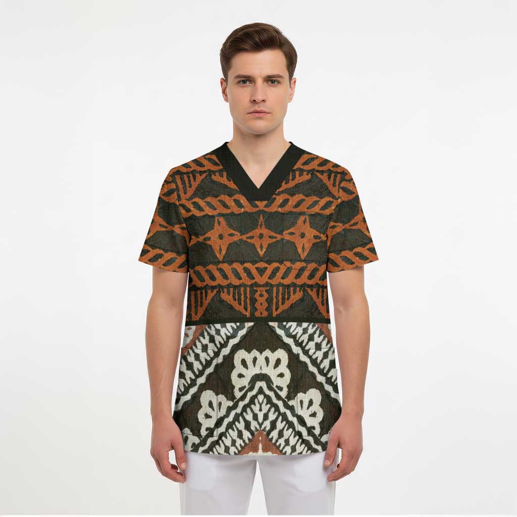 Bula Fiji Tapa Scrub Top Fijian Masi Vintage Vibes LT14 - Polynesian Pride