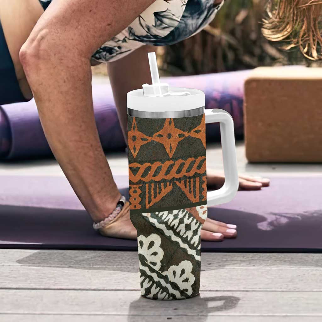 Bula Fiji Tapa Tumbler With Handle Fijian Masi Vintage Vibes - Polynesian Pride