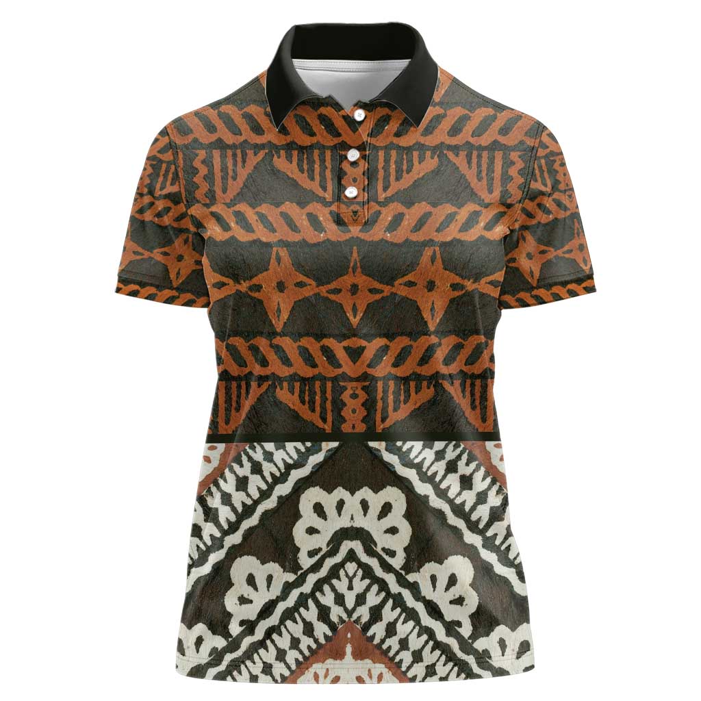 Bula Fiji Tapa Women Polo Shirt Fijian Masi Vintage Vibes LT14 Female Brown - Polynesian Pride