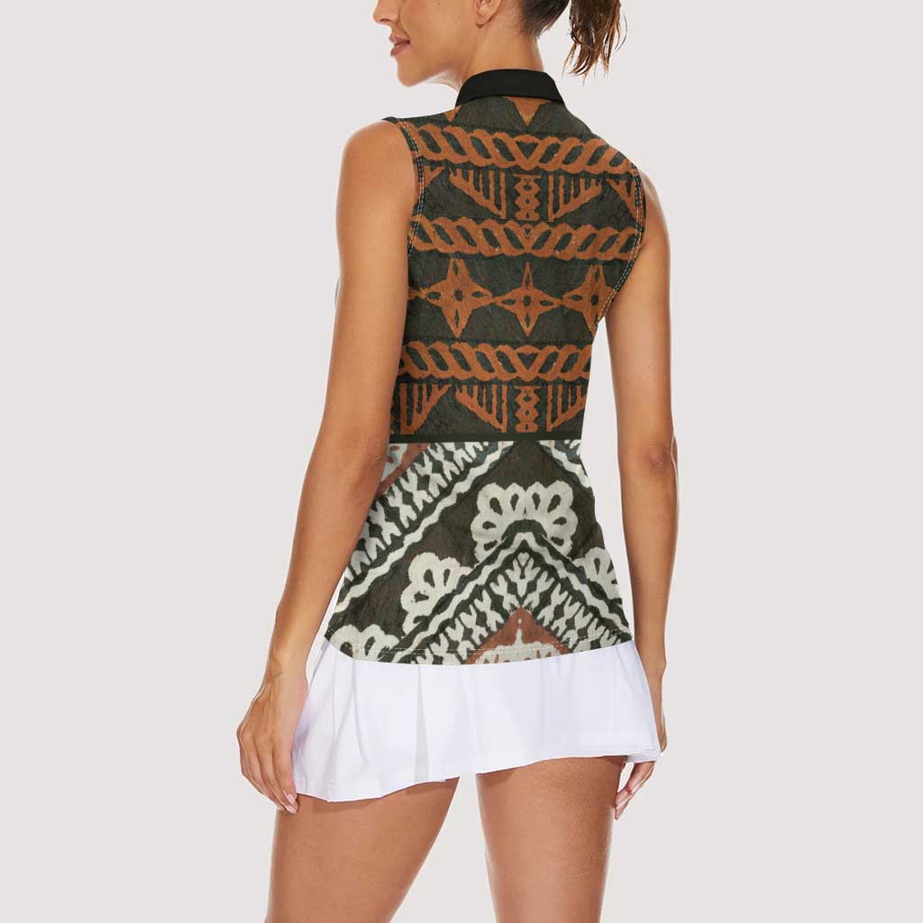 Bula Fiji Tapa Women Sleeveless Polo Shirt Fijian Masi Vintage Vibes LT14 - Polynesian Pride