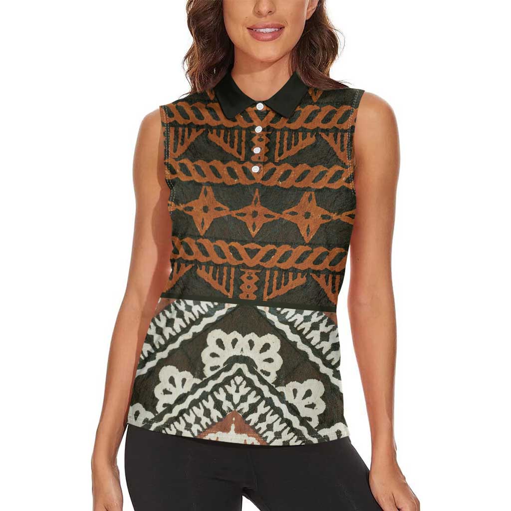 Bula Fiji Tapa Women Sleeveless Polo Shirt Fijian Masi Vintage Vibes LT14 - Polynesian Pride