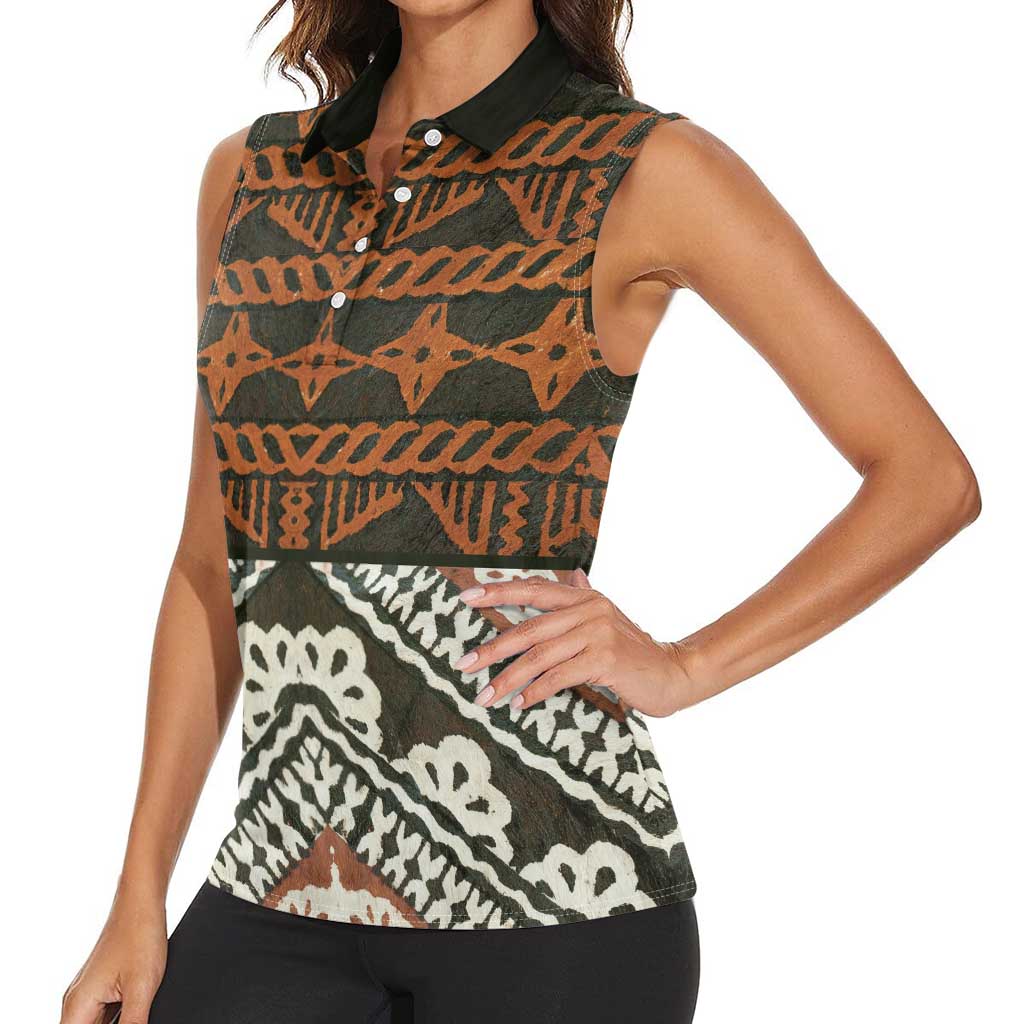 Bula Fiji Tapa Women Sleeveless Polo Shirt Fijian Masi Vintage Vibes LT14 - Polynesian Pride