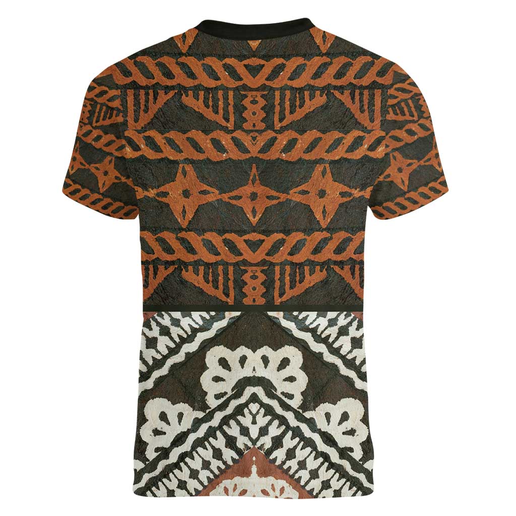 Bula Fiji Tapa Women V-Neck T-Shirt Fijian Masi Vintage Vibes LT14 - Polynesian Pride