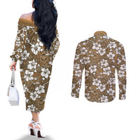 Kuvui Bula Fiji Couples Matching Off The Shoulder Long Sleeve Dress and Long Sleeve Button Shirt Fijian Tapa Seamless Hibiscus LT14 - Polynesian Pride