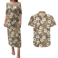 Kuvui Bula Fiji Couples Matching Puletasi and Hawaiian Shirt Fijian Tapa Seamless Hibiscus LT14 Brown - Polynesian Pride