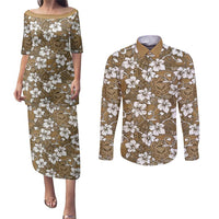 Kuvui Bula Fiji Couples Matching Puletasi and Long Sleeve Button Shirt Fijian Tapa Seamless Hibiscus - Polynesian Pride