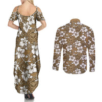 Kuvui Bula Fiji Couples Matching Summer Maxi Dress and Long Sleeve Button Shirt Fijian Tapa Seamless Hibiscus LT14 - Polynesian Pride
