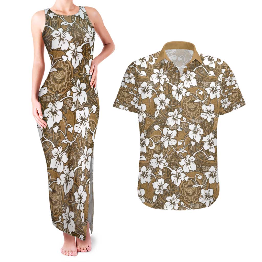 Kuvui Bula Fiji Couples Matching Tank Maxi Dress and Hawaiian Shirt Fijian Tapa Seamless Hibiscus - Polynesian Pride