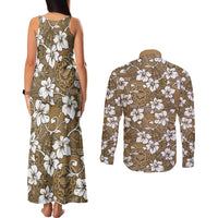Kuvui Bula Fiji Couples Matching Tank Maxi Dress and Long Sleeve Button Shirt Fijian Tapa Seamless Hibiscus LT14 - Polynesian Pride