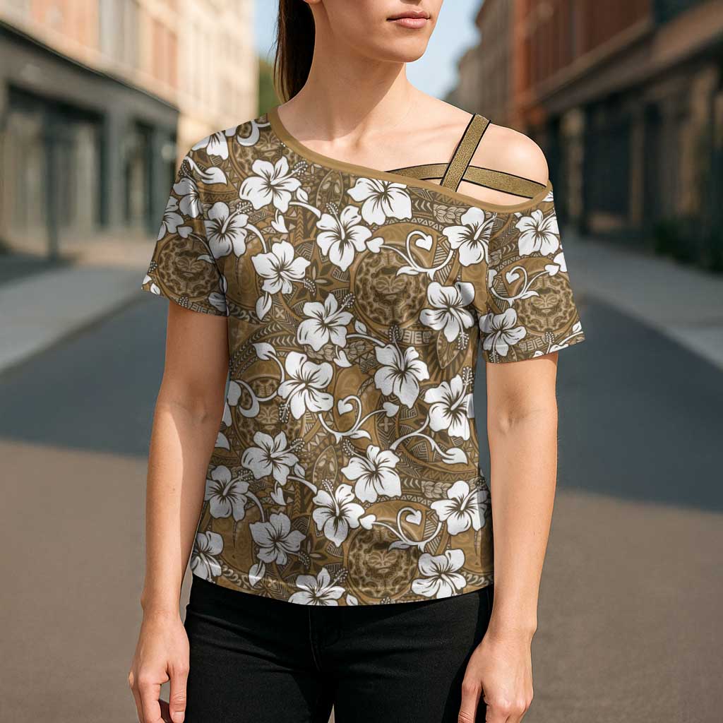 Kuvui Bula Fiji Cross Shoulder Shirt Fijian Tapa Seamless Hibiscus - Polynesian Pride