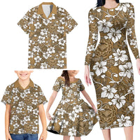 Kuvui Bula Fiji Family Matching Long Sleeve Bodycon Dress and Hawaiian Shirt Fijian Tapa Seamless Hibiscus LT14 - Polynesian Pride