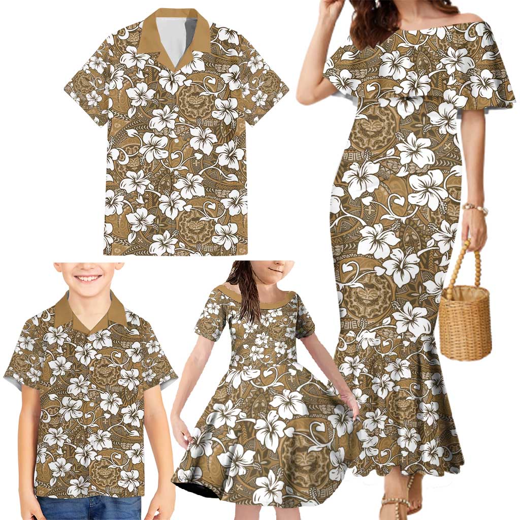 Kuvui Bula Fiji Family Matching Mermaid Dress and Hawaiian Shirt Fijian Tapa Seamless Hibiscus LT14 - Polynesian Pride