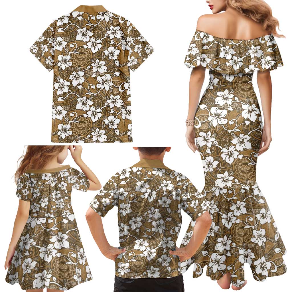 Kuvui Bula Fiji Family Matching Mermaid Dress and Hawaiian Shirt Fijian Tapa Seamless Hibiscus LT14 - Polynesian Pride