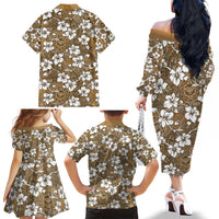 Kuvui Bula Fiji Family Matching Off The Shoulder Long Sleeve Dress and Hawaiian Shirt Fijian Tapa Seamless Hibiscus LT14 - Polynesian Pride