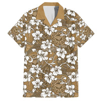 Kuvui Bula Fiji Family Matching Off The Shoulder Long Sleeve Dress and Hawaiian Shirt Fijian Tapa Seamless Hibiscus LT14 Dad's Shirt - Short Sleeve Brown - Polynesian Pride
