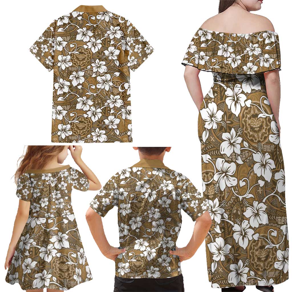 Kuvui Bula Fiji Family Matching Off Shoulder Maxi Dress and Hawaiian Shirt Fijian Tapa Seamless Hibiscus LT14 - Polynesian Pride