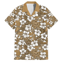 Kuvui Bula Fiji Family Matching Off Shoulder Maxi Dress and Hawaiian Shirt Fijian Tapa Seamless Hibiscus LT14 Dad's Shirt - Short Sleeve Brown - Polynesian Pride