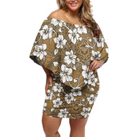 Kuvui Bula Fiji Family Matching Off Shoulder Short Dress and Hawaiian Shirt Fijian Tapa Seamless Hibiscus LT14 Mom's Dress Brown - Polynesian Pride