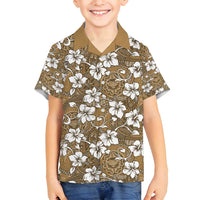 Kuvui Bula Fiji Family Matching Off Shoulder Short Dress and Hawaiian Shirt Fijian Tapa Seamless Hibiscus LT14 Son's Shirt Brown - Polynesian Pride