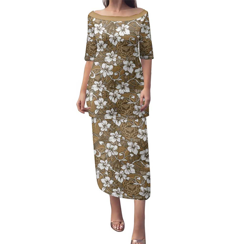 Kuvui Bula Fiji Family Matching Puletasi and Hawaiian Shirt Fijian Tapa Seamless Hibiscus LT14 Mom's Dress Brown - Polynesian Pride