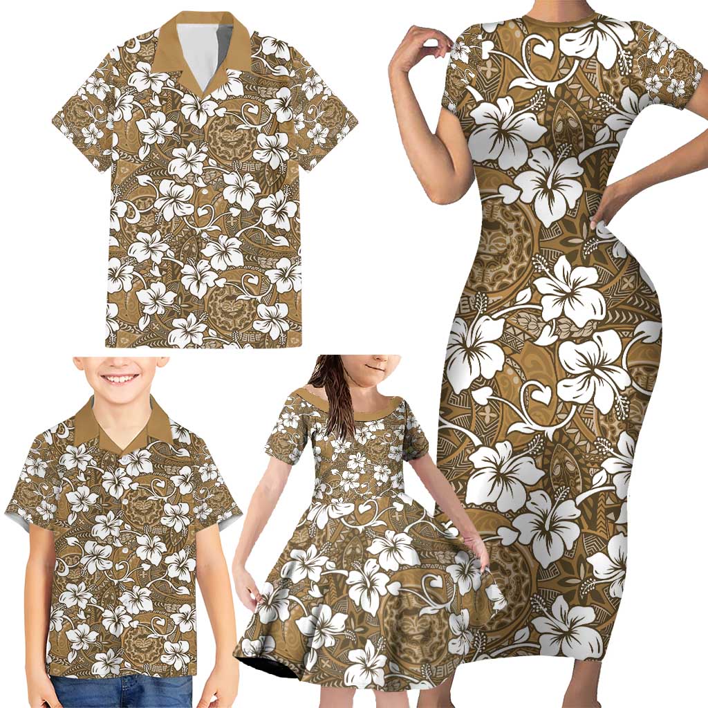 Kuvui Bula Fiji Family Matching Short Sleeve Bodycon Dress and Hawaiian Shirt Fijian Tapa Seamless Hibiscus - Polynesian Pride