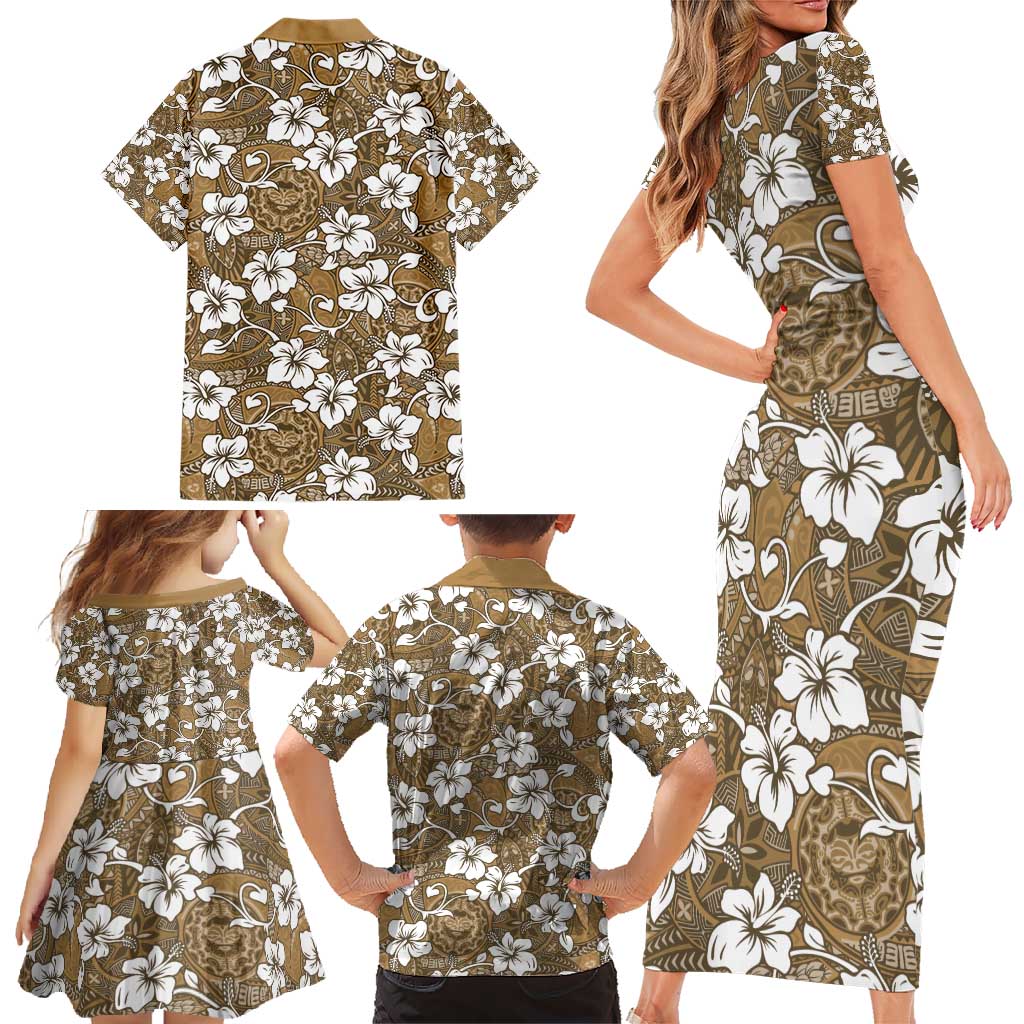 Kuvui Bula Fiji Family Matching Short Sleeve Bodycon Dress and Hawaiian Shirt Fijian Tapa Seamless Hibiscus LT14 - Polynesian Pride