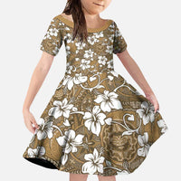 Kuvui Bula Fiji Family Matching Summer Maxi Dress and Hawaiian Shirt Fijian Tapa Seamless Hibiscus LT14 Daughter's Dress Brown - Polynesian Pride