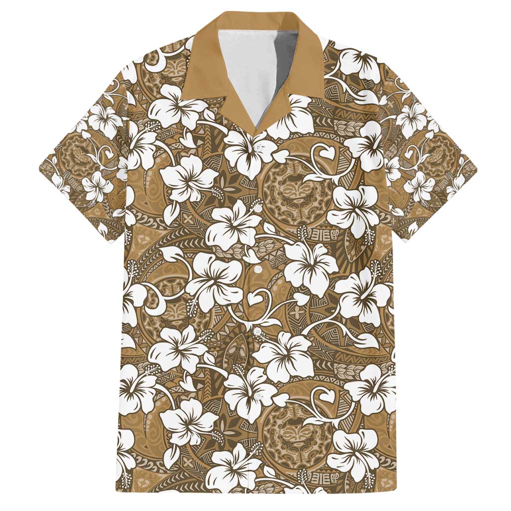 Kuvui Bula Fiji Family Matching Summer Maxi Dress and Hawaiian Shirt Fijian Tapa Seamless Hibiscus LT14 Dad's Shirt - Short Sleeve Brown - Polynesian Pride