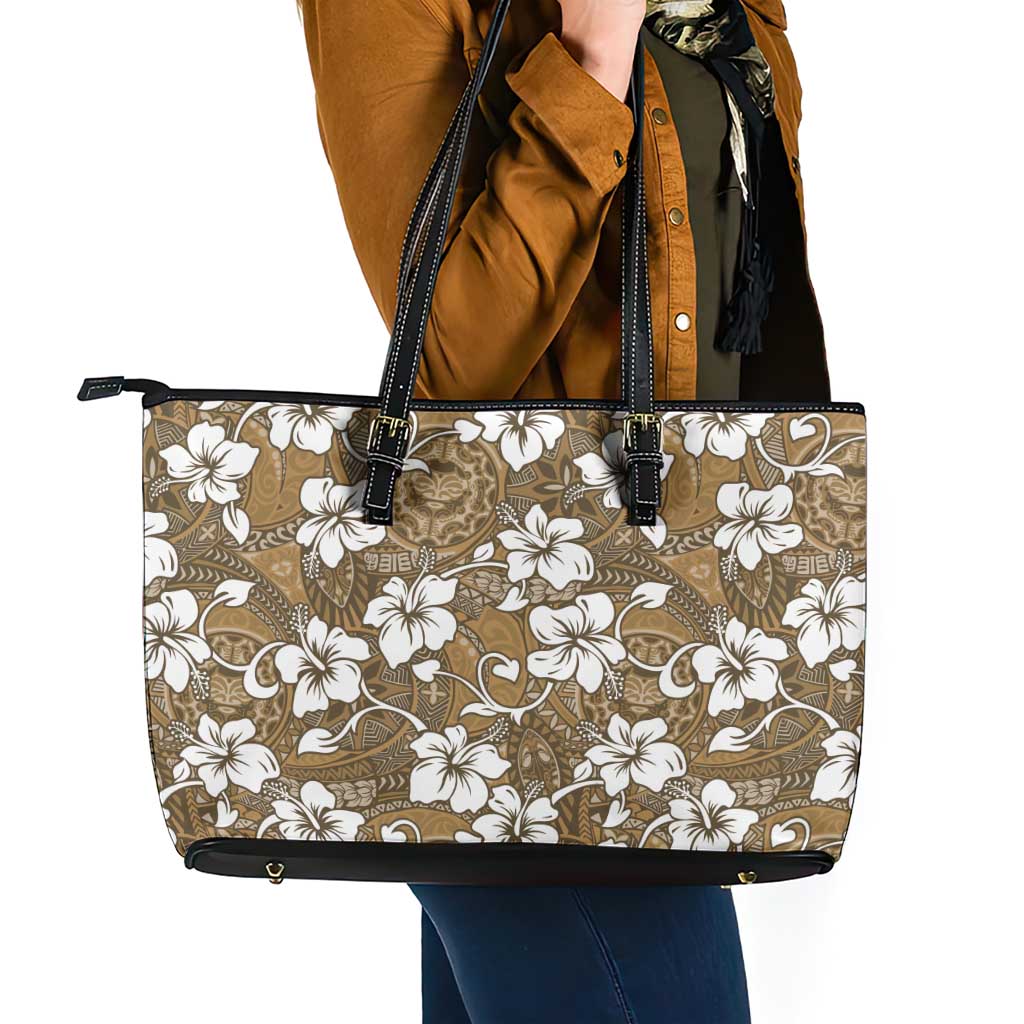 Kuvui Bula Fiji Leather Tote Bag Fijian Tapa Seamless Hibiscus - Polynesian Pride