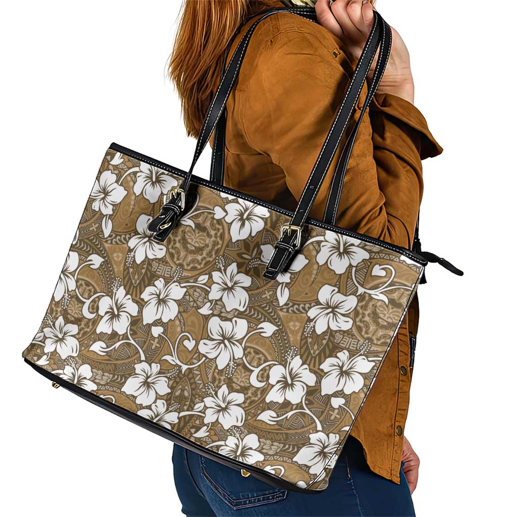 Kuvui Bula Fiji Leather Tote Bag Fijian Tapa Seamless Hibiscus - Polynesian Pride