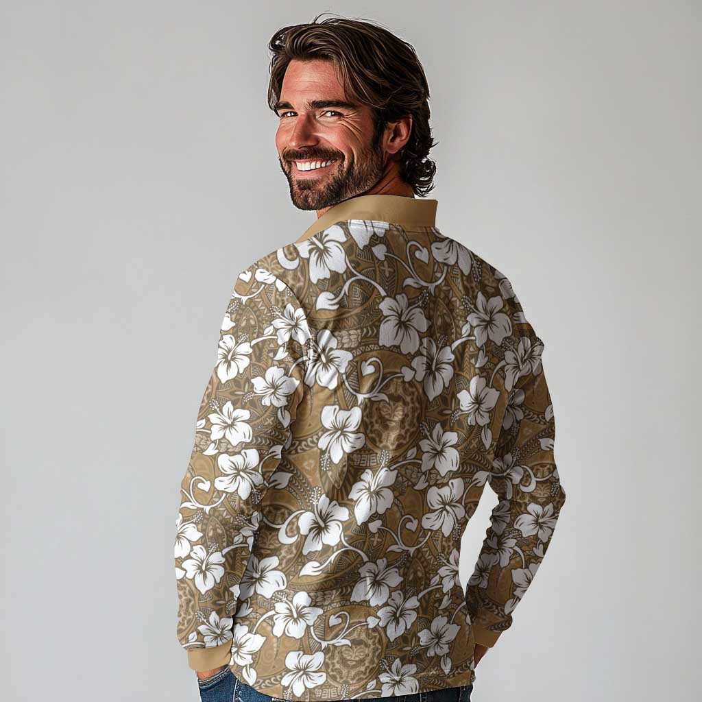 Kuvui Bula Fiji Long Sleeve Polo Shirt Fijian Tapa Seamless Hibiscus - Polynesian Pride