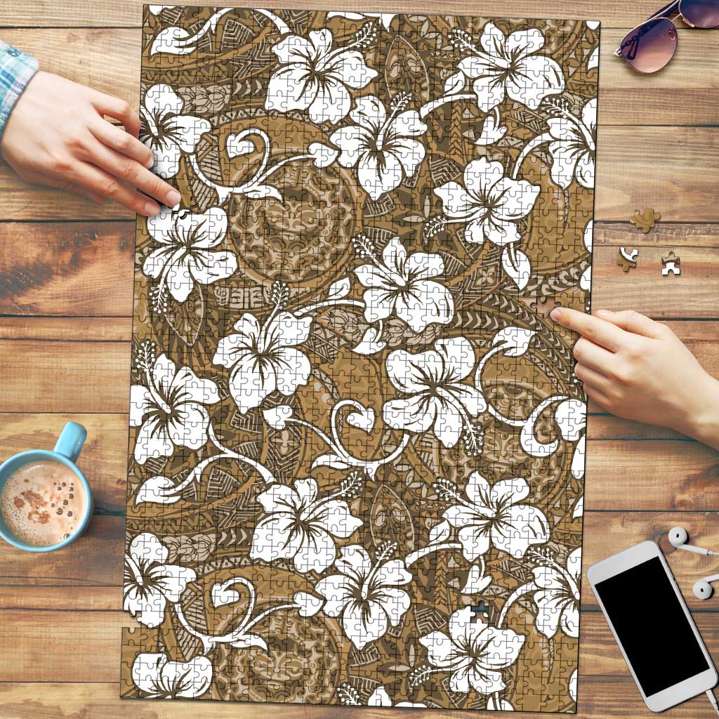 Kuvui Bula Fiji Puzzle Fijian Tapa Seamless Hibiscus LT14 Brown - Polynesian Pride