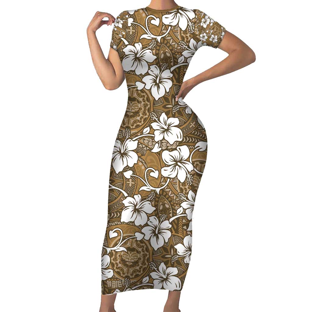 Kuvui Bula Fiji Short Sleeve Bodycon Dress Fijian Tapa Seamless Hibiscus - Polynesian Pride