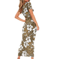 Kuvui Bula Fiji Short Sleeve Bodycon Dress Fijian Tapa Seamless Hibiscus - Polynesian Pride