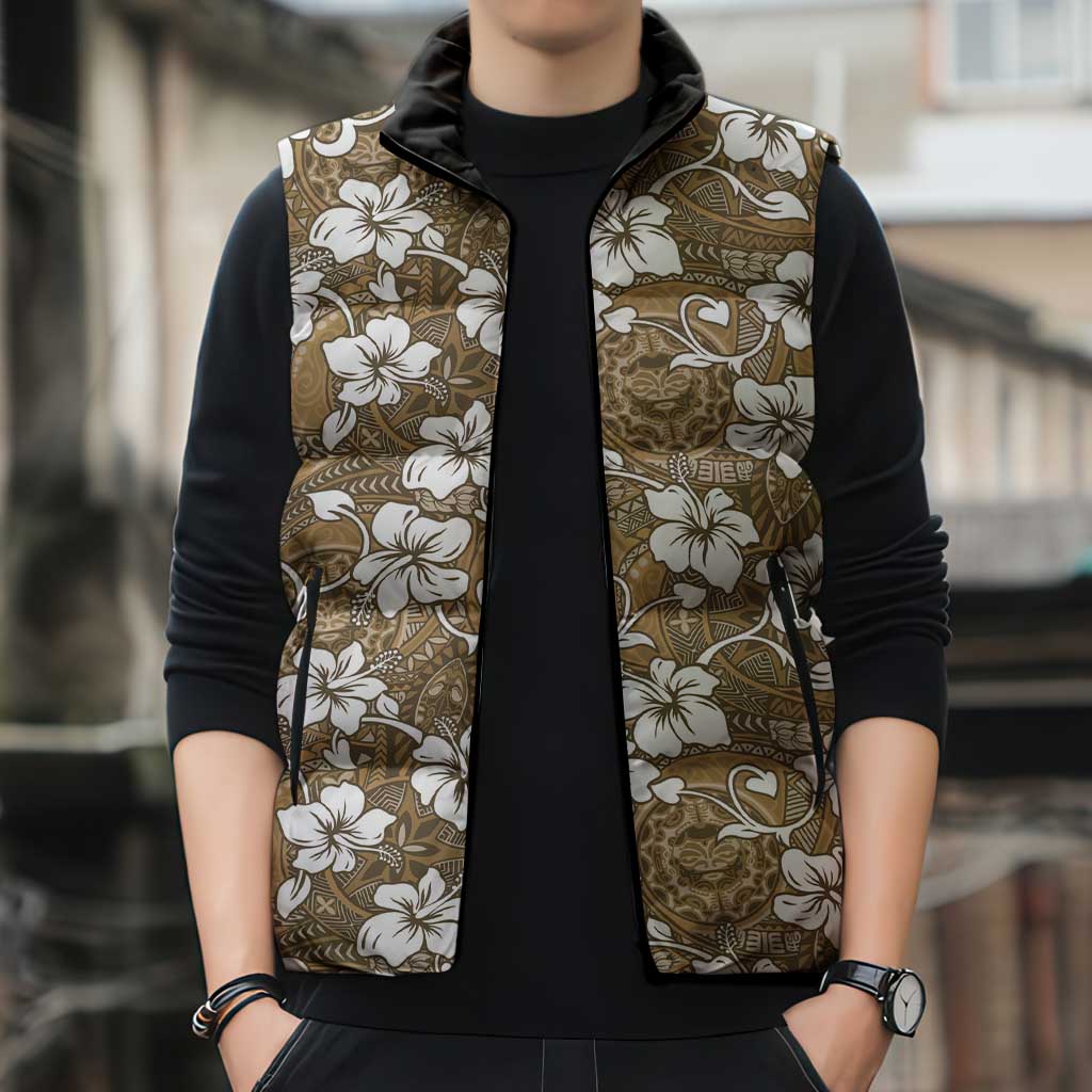 Kuvui Bula Fiji Sleeveless Puffer Jacket Fijian Tapa Seamless Hibiscus - Polynesian Pride