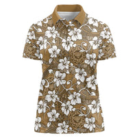 Kuvui Bula Fiji Women Polo Shirt Fijian Tapa Seamless Hibiscus LT14 Female Brown - Polynesian Pride