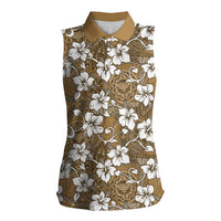 Kuvui Bula Fiji Women Sleeveless Polo Shirt Fijian Tapa Seamless Hibiscus LT14 Female Brown - Polynesian Pride