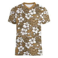 Kuvui Bula Fiji Women V-Neck T-Shirt Fijian Tapa Seamless Hibiscus LT14 Female Brown - Polynesian Pride