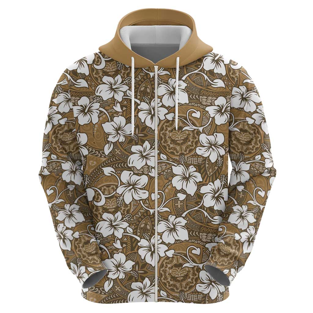Kuvui Bula Fiji Zip Hoodie Fijian Tapa Seamless Hibiscus - Polynesian Pride